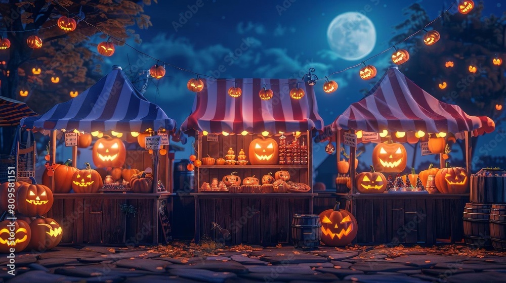 Halloween fair with a full moon in the background Halloween fair with a full moon in the background