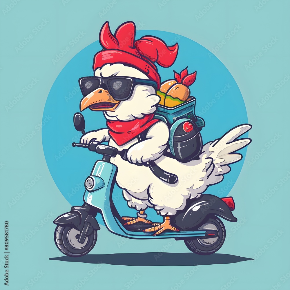 Cute chicken riding scooter delivery service Cute chicken riding scooter delivery service