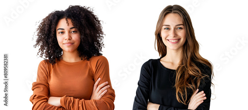 Two beauty women cross arms isolated on whie photo