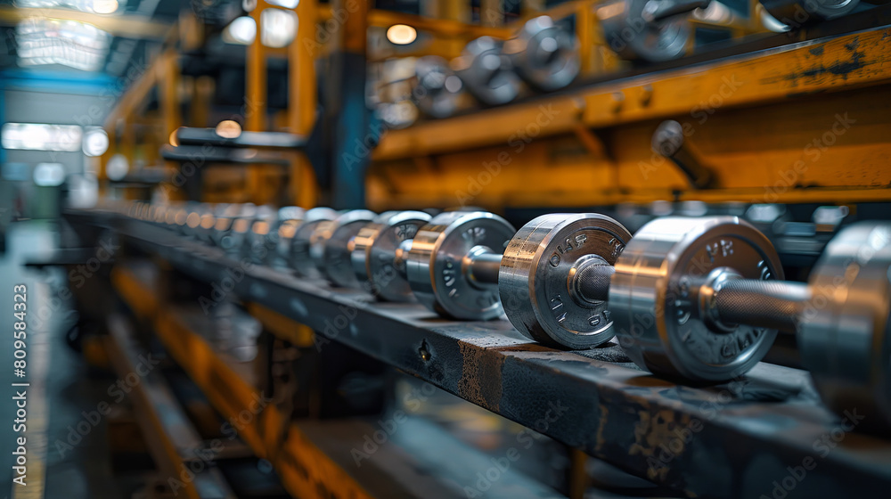 Production of dumbbells at the modern factory Production of dumbbells at the modern factory