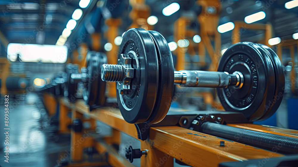 Production of dumbbells at the modern factory Production of dumbbells at the modern factory