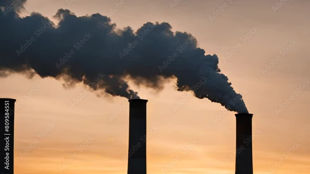 industrial chimneys with heavy smoke causing pollution. Environmental problem of city air pollution - Industrial construction cranes and building site over Steam and smoke emissions industrial chimneys with heavy smoke causing pollution. Environmental problem of city air pollution - Industrial construction cranes and building site over Steam and smoke emissions