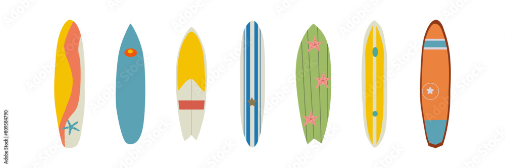 vector surfboard set isolated on white background, various surf tables, flat style, cartoon vector illustration vector surfboard set isolated on white background, various surf tables, flat style, cartoon vector illustration