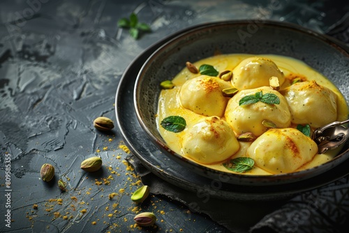 Bangladesh Rasmalai Dessert, Cheese Dumplings Soaked in Sweetened, Saffron-Infused Milk