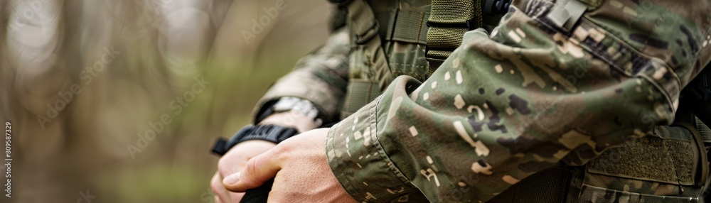 Fototapeta premium A medic applies a tourniquet to an arm.