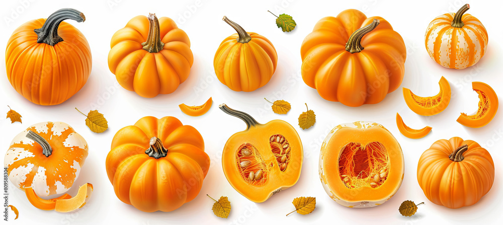 Set of fresh sliced pumpkin isolatated on the white background Set of fresh sliced pumpkin isolatated on the white background