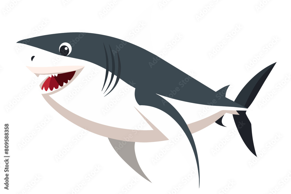 Fototapeta premium Shark vector illustration isolated on white background. Shark flat icon.