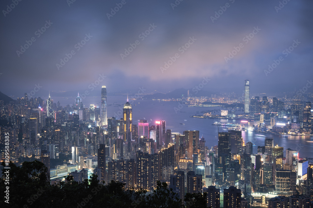 Aerial view of Hong Kong Skyline early morning and sunset