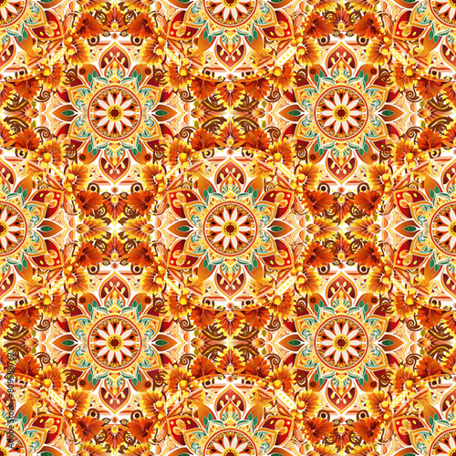 Seamless pattern with mandalas in indian style. Vector illustration.