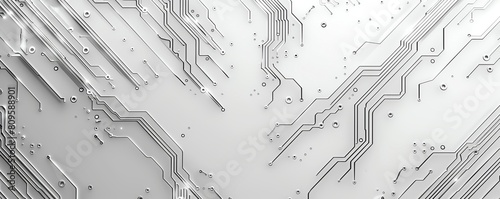 Minimalist technology themed wallpaper, soft gray background with a subtle circuit pattern, ample copy space for text and logos, ideal for tech presentations