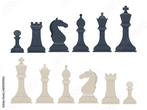 A versatile vector illustration featuring a set of black and cream-colored chess pieces on a clean white background
