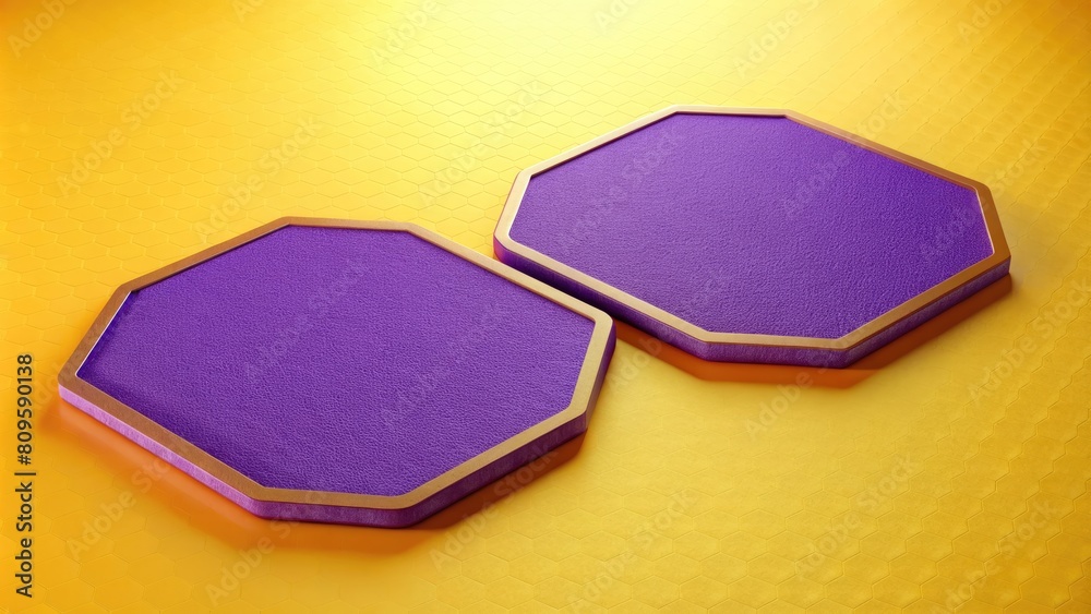 Fototapeta premium Purple hexagon on a yellow background.
