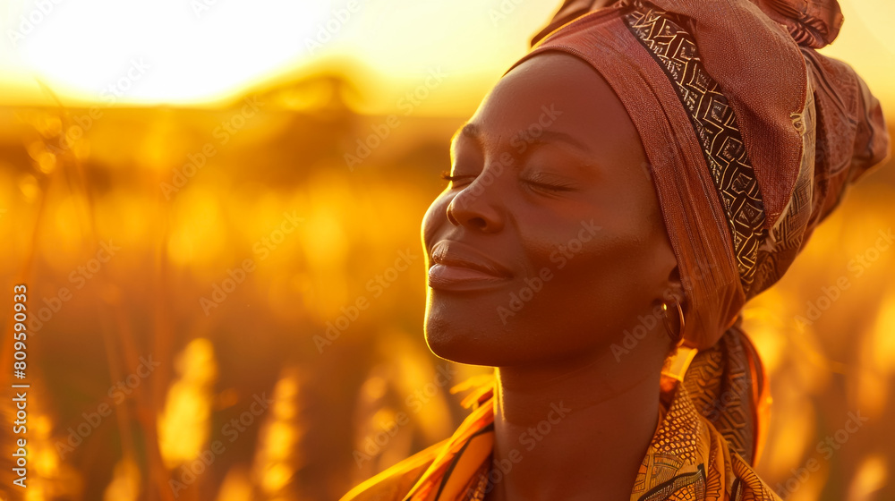 Black woman wearing turban on her head