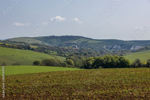 Looking towards Lewes from farmland near Falmer, on a sunny spring day