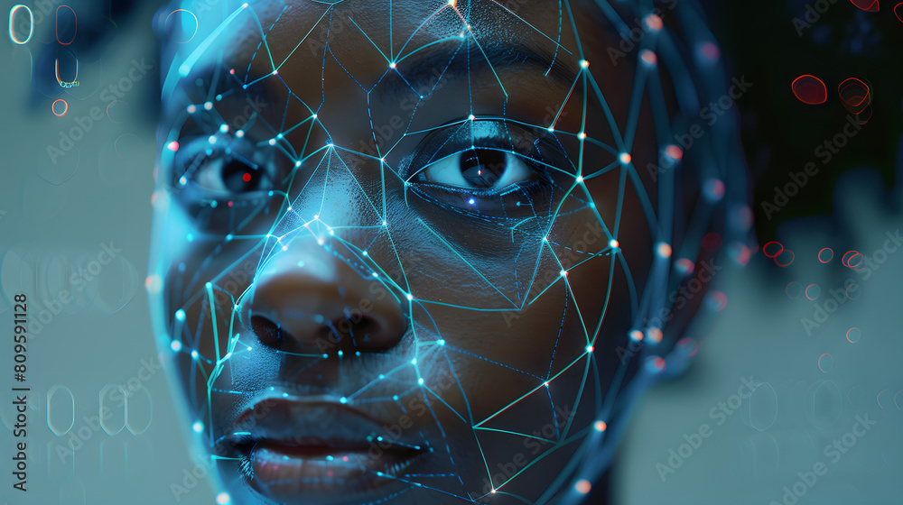African american female cyber security analysts face with AI facial ...