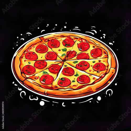 illustration of a pizza on black  color vector art photo