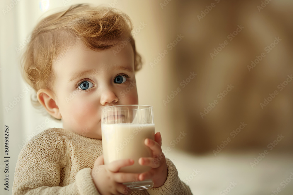 Child with a glass of milk, milk day, copyspace Child with a glass of milk, milk day, copyspace
