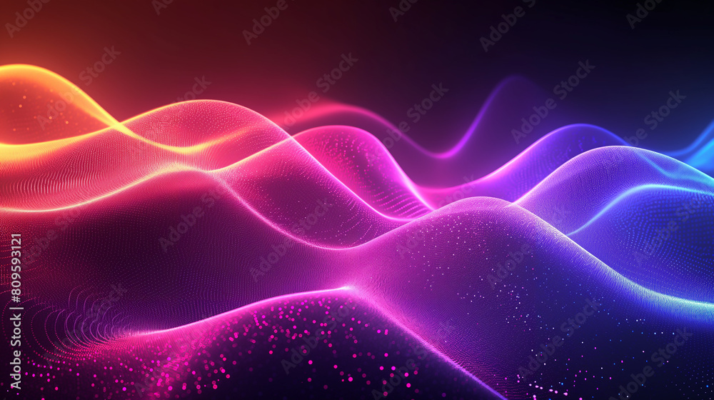 Obraz premium Illustrations, graphic lines, sound waves, realistic and sharp 4k ,Abstract background neon light Bright Wave, digital art style energy.