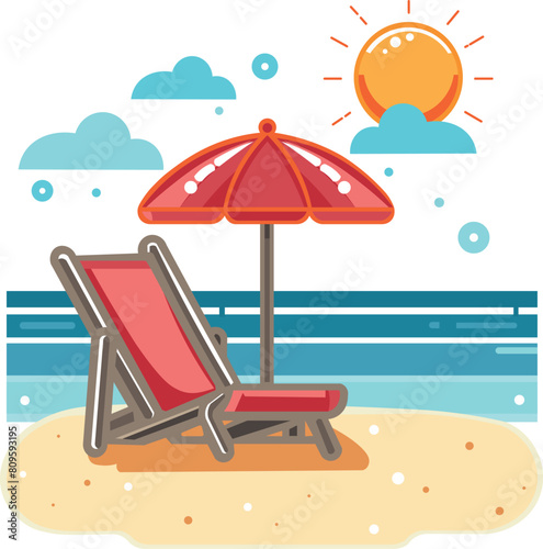 A sunbed on the beach with an umbrella for a comfortable rest