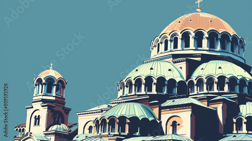 copy space, illustration, Alexander Nevski cathedral, Sofia. Must-see touristic spot in Sofia, the capital city of bulgaria, europe. Catholic-orthodox church. Tourist hot-spot. photo