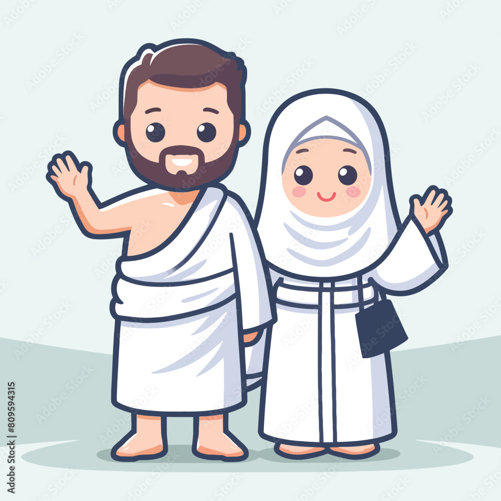 illustration of a couple wearing the traditional Hajj white ihram attire illustration of a couple wearing the traditional Hajj white ihram attire