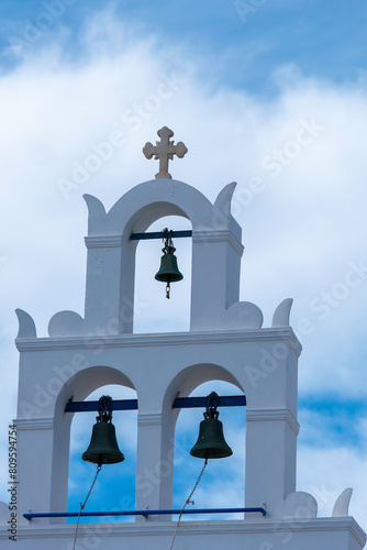 Santorini, Greece, May 4, 2024. Oia, Church of Panagia Akathistos Hymn, bells photo