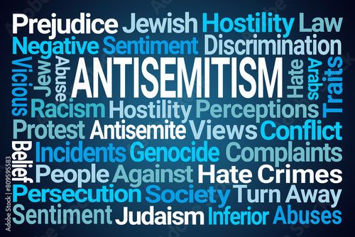 Antisemitism Word Cloud on Blue Background