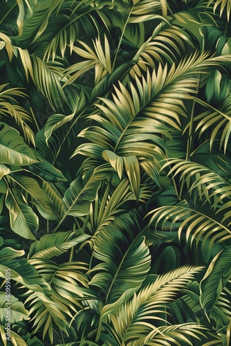 Close up nature view of green tropical palm leaf background. Flat lay tropical leaf wallpaper