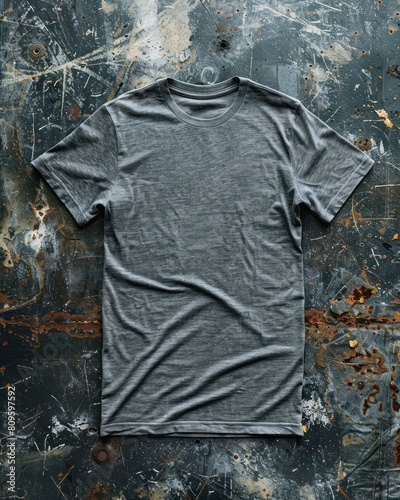 T- shirt mockup on old metal background, Mock up for design and print, Front Grey T-shirt Mockup	