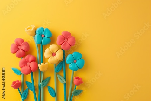 3d bouqet of flowers made of the colourful playdough material photo