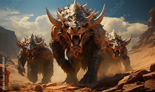 Group of Monster Creatures Roaming Desert
