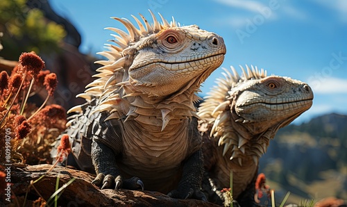 Two Large Lizards Standing Side by Side