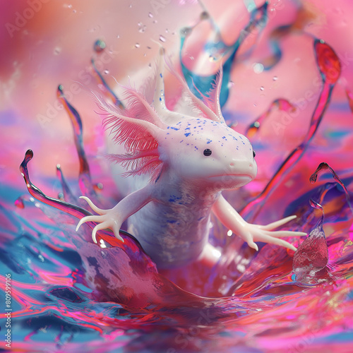 Colorful Axolotl in a Surreal Water Setting