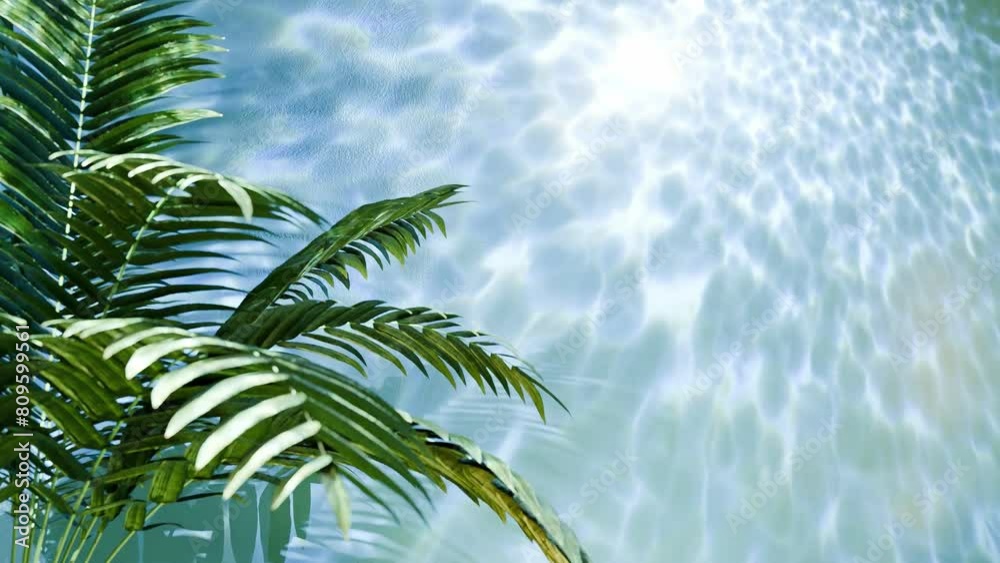 plant tree tropical nature on liquid background with light coming from water surface blue colour