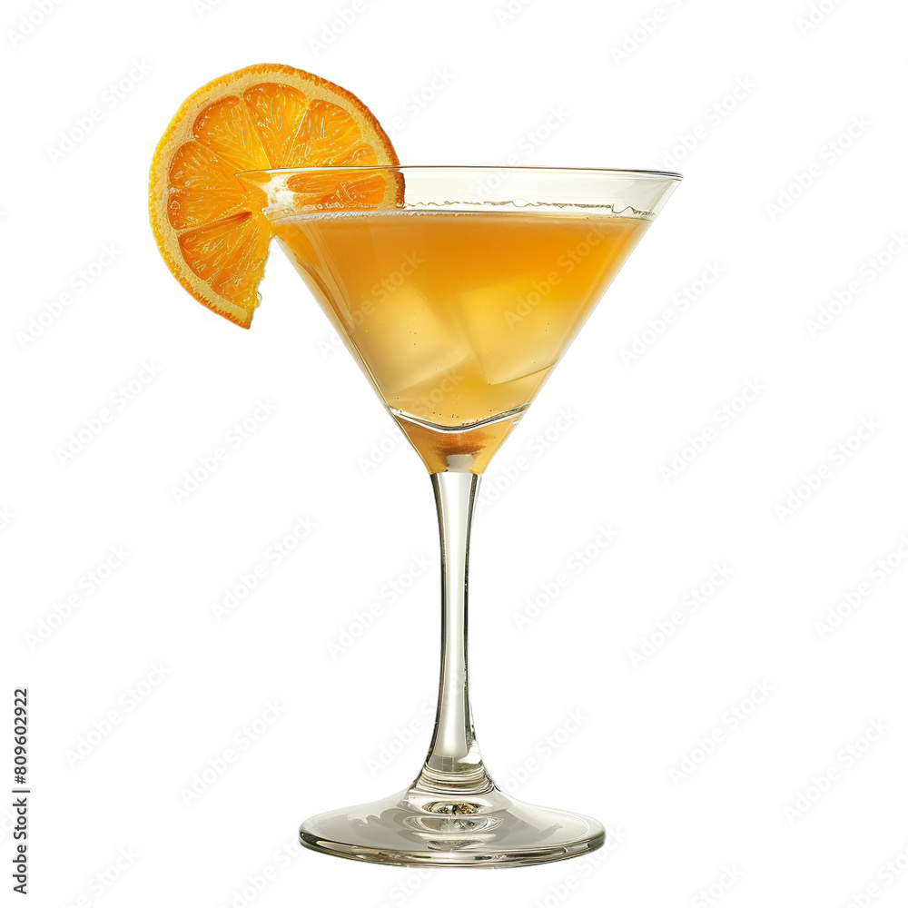Extreme front view of Spicy Citrus gin cocktail in a martini glass isolated on a white transparent background Extreme front view of Spicy Citrus gin cocktail in a martini glass isolated on a white transparent background