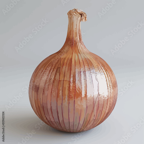 a red onion with a green and red peel sits on a white table.