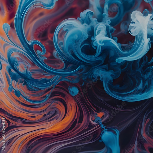 A macro shot of ink swirling in water  creating intricate patterns and trails of color as the liquid disperses and mixes together.. ai generative