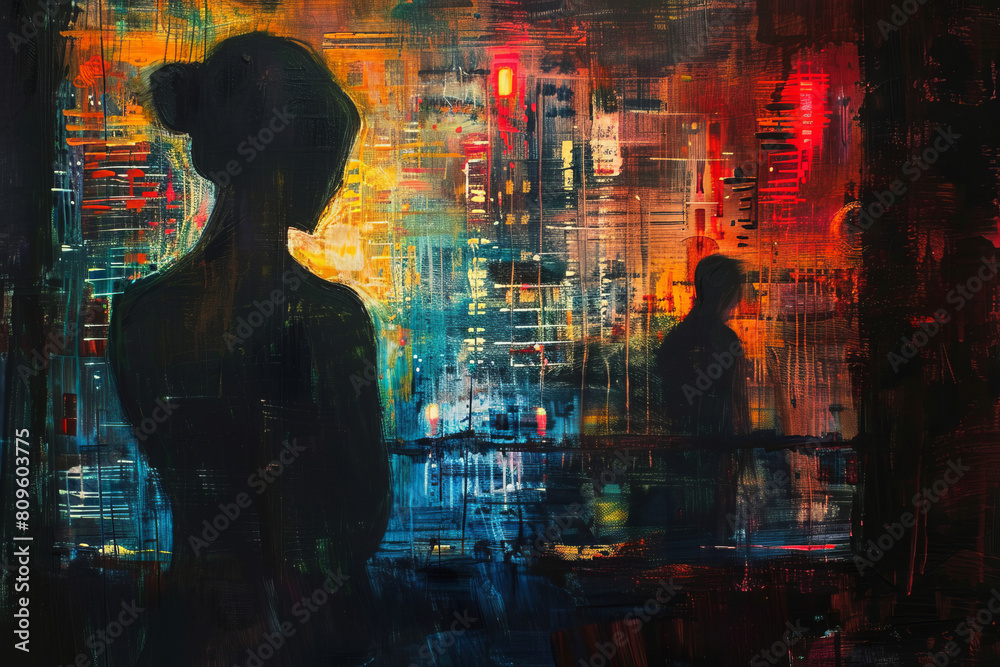 Fototapeta premium Silhouette of a person against a vivid abstract background