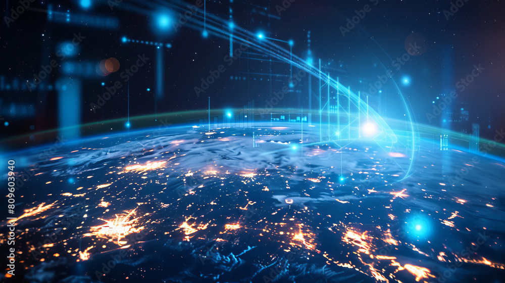 Digital global network over Earth, technology and connectivity