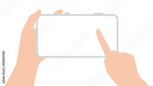 横向きのスマホを操作するシンプルなイラスト　ベクター素材