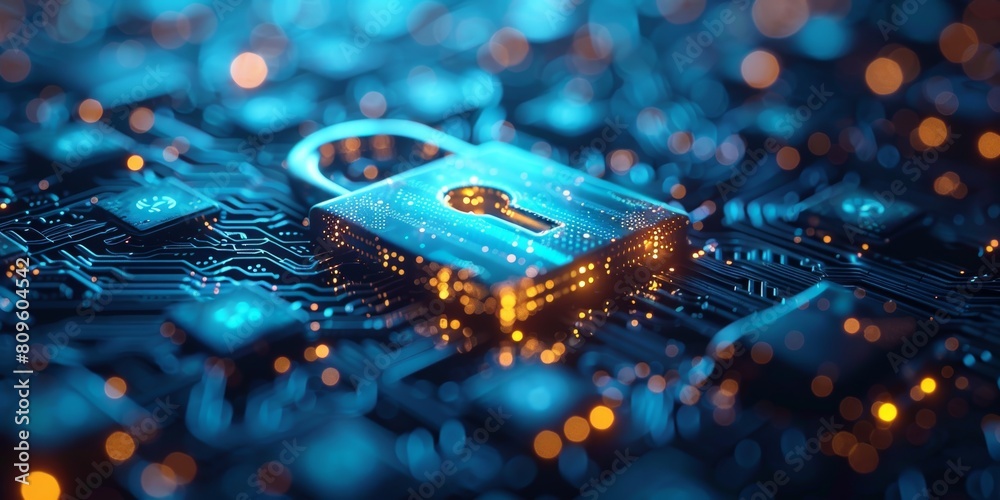 Fototapeta premium Cyber security background with digital padlock. technology lock internet protection