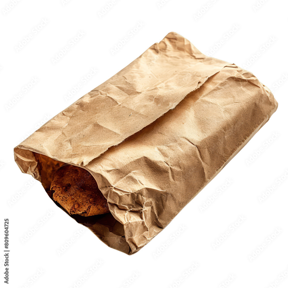 Crumpled Brown Paper Bag with Contents