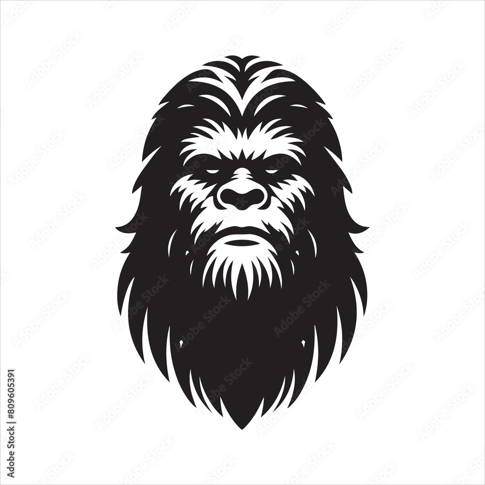 Bigfoot face, Sasquatch face yeti head, vector illustration on a white background
