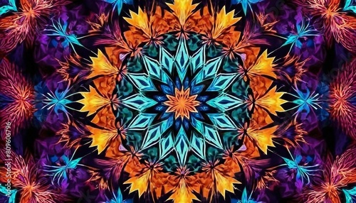 Mesmerizing Symmetry  Abstract Geometric Kaleidoscope Background  Boasting Intricate Patterns and Perfect Symmetry for a Captivating Visual Experience. 