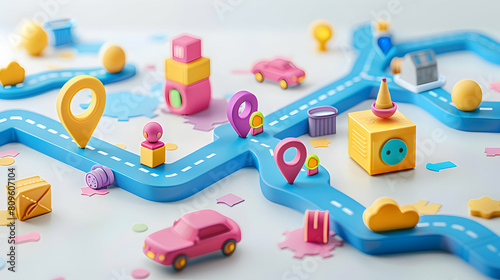 3D cute cartoon icon as Customer Journey Mapper Streamlining Experiences concept as A customer journey mapper streamlines experiences by designing intuitive pathways that enhance c photo