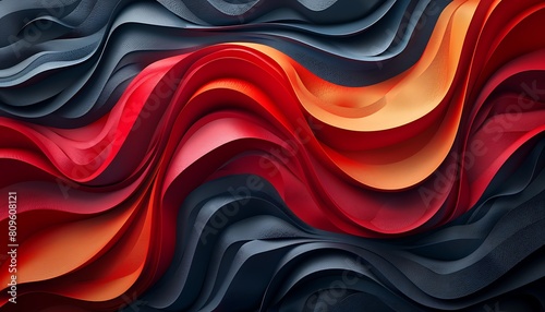 3d rendering of abstract background with wavy lines in red and black colors