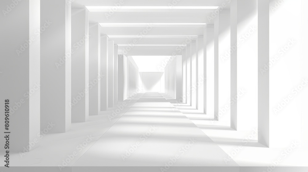 The interior of a 3d realistic white abstract room is cut out to indicate a tunnel. The corridor of the museum is illuminated in modern form. The studio's hall is empty. The advertisement showroom of The interior of a 3d realistic white abstract room is cut out to indicate a tunnel. The corridor of the museum is illuminated in modern form. The studio's hall is empty. The advertisement showroom of