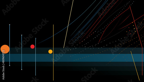 Minimalistic abstract background with lines and circles of different colors. A place for creativity.