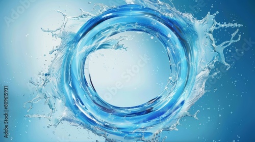 Liquid aqua wave with drop and bubble in ring flow graphic design. Crystal clear blue stream graphic design with motion. Fresh sparkling whirl texture. photo