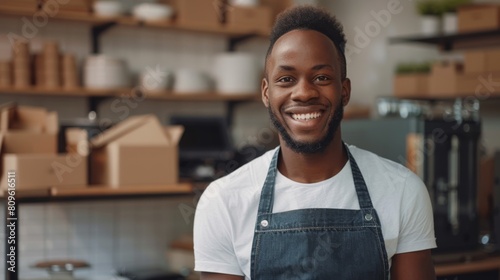 Smiling Entrepreneur in His Workshop photo